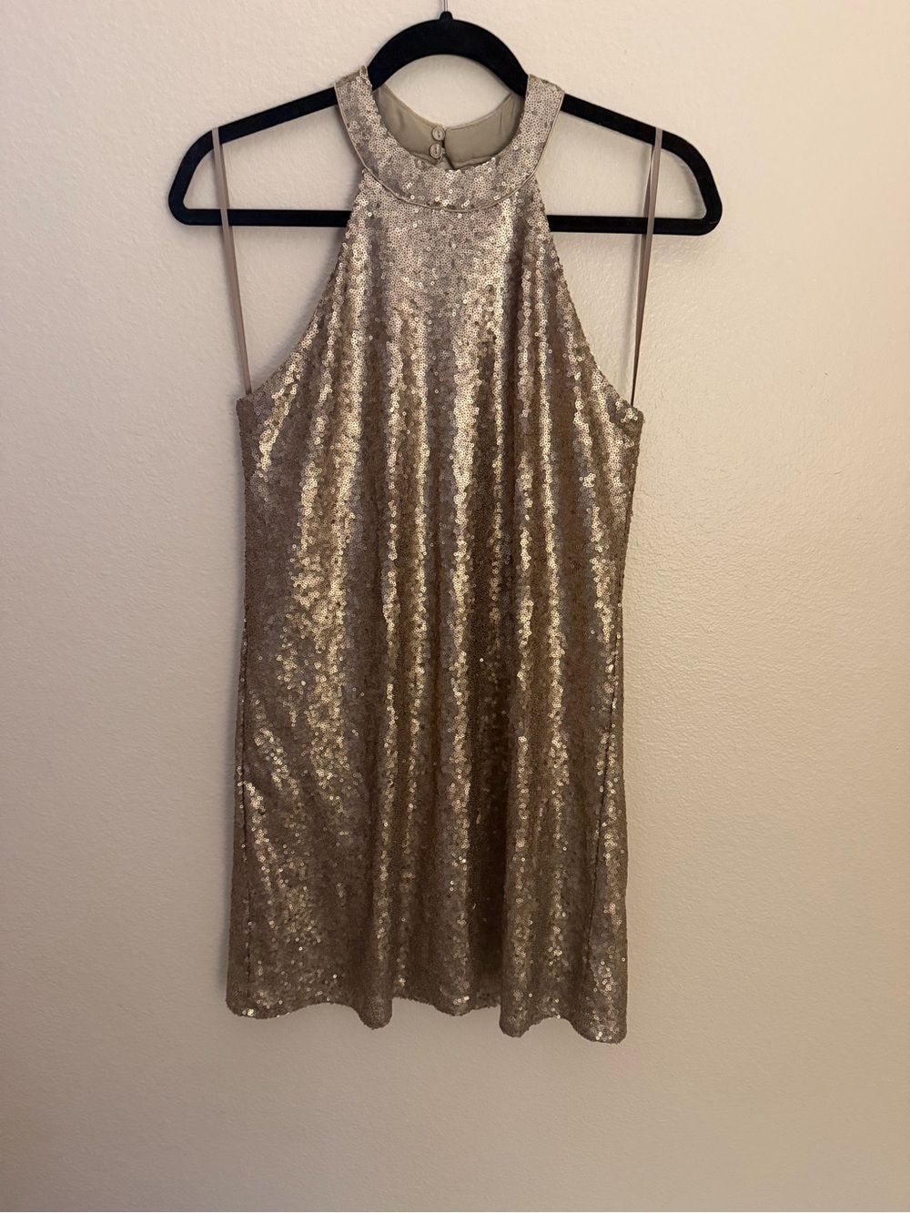 Sequin Halter Mini Dress in Champagne Gold